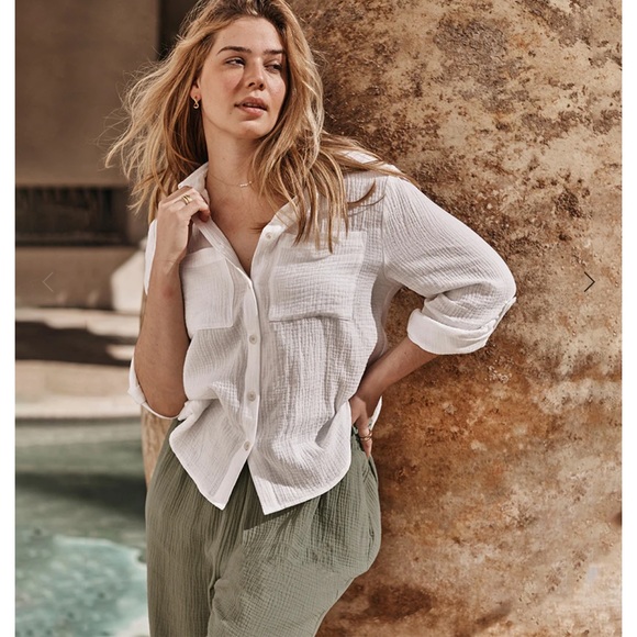 summersalt the going places gauze button-down camp long sleeve shirt - Picture 3 of 6